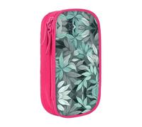 WXWJSHMGC Mint Gray Leaves Print Large Capacity Double Layer Pencil Case with Zipper â€“ Durable Fabric School Pouch for Pens,â€“ Ideal for Students