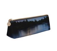 WXWJSHMGC Moonlit River Print Leather Pencil Case,Fountain Pen Case,Personalised Portable Big Capacity Study Pencil Case for Secondary School Girls Boys