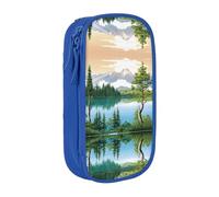 WXWJSHMGC Mountain Lake View Sunny Day Nature Print Large Capacity Double Layer Pencil Case with Zipper – Durable Fabric School Pouch for Pens,– Ideal for Students