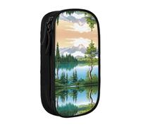 WXWJSHMGC Mountain Lake View Sunny Day Nature Print Large Capacity Double Layer Pencil Case with Zipper – Durable Fabric School Pouch for Pens,– Ideal for Students