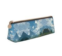 WXWJSHMGC Mountain Scenery Lakes Print Leather Pencil Case,Fountain Pen Case,Personalised Portable Big Capacity Study Pencil Case for Secondary School Girls Boys