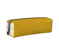 WXWJSHMGC Mustard Yellow and Black Print Leather Pencil Case Simple,with Metallic Zipper Pocket,Storage Pouch for Girls Boys Student College Middle School