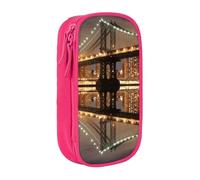 WXWJSHMGC New York Manhattan Bridge Night Print Large Capacity Double Layer Pencil Case with Zipper - Durable Fabric School Pouch for Pens,- Ideal for Students
