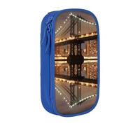 WXWJSHMGC New York Manhattan Bridge Night Print Large Capacity Double Layer Pencil Case with Zipper - Durable Fabric School Pouch for Pens,- Ideal for Students
