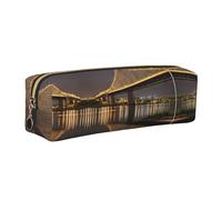 WXWJSHMGC New York Manhattan Bridge Night Print Leather Pencil Case Simple,with Metallic Zipper Pocket,Storage Pouch for Girls Boys Student College Middle School