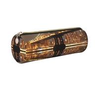 WXWJSHMGC New York Manhattan Bridge Night Print Leather Pencil Case Zipper Pen Makeup Cosmetic Holder Pouch Stationery Bag for School, Work, Office