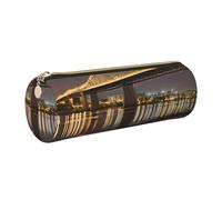 WXWJSHMGC New York Manhattan Bridge Night Print Leather Pencil Case Zipper Pen Makeup Cosmetic Holder Pouch Stationery Bag for School, Work, Office