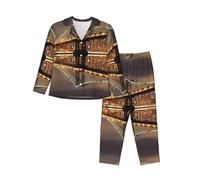 WXWJSHMGC New York Manhattan Bridge Night Print Long Sleeve Long Pants Pajamas For Women Women'S Pajama Sets 2-Piece Cozy Lounge Sets Housecoat Black