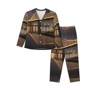 WXWJSHMGC New York Manhattan Bridge Night Print Long Sleeve Long Pants Pajamas For Women Women'S Pajama Sets 2-Piece Cozy Lounge Sets Housecoat Black