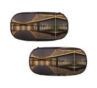 WXWJSHMGC New York Manhattan Bridge Night Print Pencil Bag Large Pouch Bag with 3 Compartments Pen Case Card Coin Holder for Boys Girls School Stationery