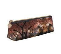 WXWJSHMGC Night Cherry Blossoms Print Leather Pencil Case,Fountain Pen Case,Personalised Portable Big Capacity Study Pencil Case for Secondary School Girls Boys