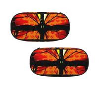 WXWJSHMGC Orange Butterfly Print Pencil Bag Large Pouch Bag with 3 Compartments Pen Case Card Coin Holder for Boys Girls School Stationery