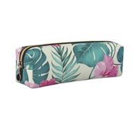 WXWJSHMGC Palm Tree Leaf Print Leather Pencil Case Simple,with Metallic Zipper Pocket,Storage Pouch for Girls Boys Student College Middle School