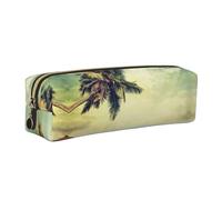 WXWJSHMGC Palm Tree Rocky Shore Print Leather Pencil Case Simple,with Metallic Zipper Pocket,Storage Pouch for Girls Boys Student College Middle School
