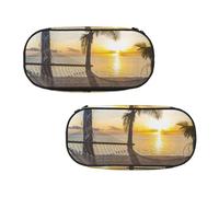 WXWJSHMGC Paradise Beach Palm Trees Print Pencil Bag Large Pouch Bag with 3 Compartments Pen Case Card Coin Holder for Boys Girls School Stationery