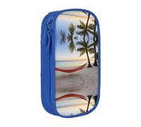WXWJSHMGC Paradise Beach with Hammock Coconut Palm Trees Print Large Capacity Double Layer Pencil Case with Zipper â€“ Durable Fabric School Pouch for Pens,â€“ Ideal for Students