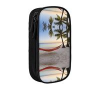 WXWJSHMGC Paradise Beach with Hammock Coconut Palm Trees Print Large Capacity Double Layer Pencil Case with Zipper â€“ Durable Fabric School Pouch for Pens,â€“ Ideal for Students