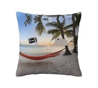 WXWJSHMGC Paradise Beach With Hammock Coconut Palm Trees Print Linen Decorative Throw Pillow Covers,Hidden Zipper,Modern Farmhouse Home Decor For Couch,Bed
