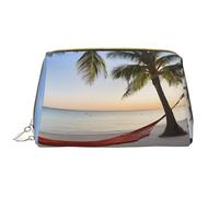 WXWJSHMGC Paradise Beach with Hammock Coconut Palm Trees Print Makeup Bag Portable Leather Waterproof Cosmetic Bag Clutch Makeup Brush Bag (6.7x4.3in)