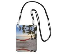 WXWJSHMGC Paradise Beach with Hammock Coconut Palm Trees Print Mini Crossbody Phone Bag - Ladies Purse for Mobile and Smart Phones