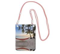 WXWJSHMGC Paradise Beach with Hammock Coconut Palm Trees Print Mini Crossbody Phone Bag - Ladies Purse for Mobile and Smart Phones