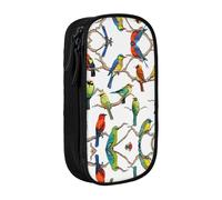 WXWJSHMGC Parrot Birds and Tropical Tree Print Large Capacity Double Layer Pencil Case with Zipper â€“ Durable Fabric School Pouch for Pens,â€“ Ideal for Students