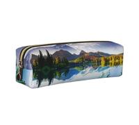 WXWJSHMGC Peaceful Lake Print Leather Pencil Case Simple,with Metallic Zipper Pocket,Storage Pouch for Girls Boys Student College Middle School