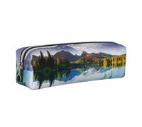 WXWJSHMGC Peaceful Lake Print Leather Pencil Case Simple,with Metallic Zipper Pocket,Storage Pouch for Girls Boys Student College Middle School