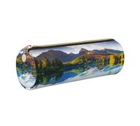 WXWJSHMGC Peaceful Lake Print Leather Pencil Case Zipper Pen Makeup Cosmetic Holder Pouch Stationery Bag for School, Work, Office