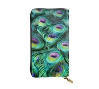 WXWJSHMGC Peacock Green Feather Print Fashion Long Wallet Shopping Clutch Purse Pu Leather Handbags for Ladies,Men's Wallets