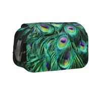 WXWJSHMGC Peacock Green Feather Print Pen Case Bag - Portable Double Layer Storage Pencil Bag for Child, Girls, Boys and Adults