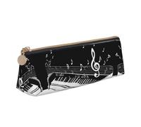 WXWJSHMGC Piano Keys with Musical Notes Print Leather Pencil Case,Fountain Pen Case,Personalised Portable Big Capacity Study Pencil Case for Secondary School Girls Boys