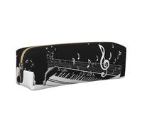 WXWJSHMGC Piano Keys with Musical Notes Print Leather Pencil Case Simple,with Metallic Zipper Pocket,Storage Pouch for Girls Boys Student College Middle School