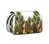 WXWJSHMGC Pine Cone Border Print Pen Case Bag - Portable Double Layer Storage Pencil Bag for Child, Girls, Boys and Adults