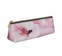 WXWJSHMGC Pink Flower Petals Print Leather Pencil Case,Fountain Pen Case,Personalised Portable Big Capacity Study Pencil Case for Secondary School Girls Boys