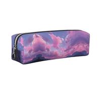 WXWJSHMGC Pink Twilight Print Leather Pencil Case Simple,with Metallic Zipper Pocket,Storage Pouch for Girls Boys Student College Middle School