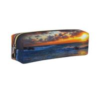 WXWJSHMGC Pretty Backgrounds Nature Sunset Print Leather Pencil Case Simple,with Metallic Zipper Pocket,Storage Pouch for Girls Boys Student College Middle School