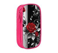WXWJSHMGC Pretty Roses Print Large Capacity Double Layer Pencil Case with Zipper â€“ Durable Fabric School Pouch for Pens,â€“ Ideal for Students