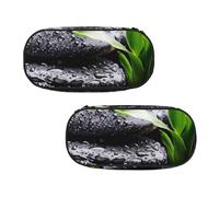WXWJSHMGC Rain Drops Over Rock Print Pencil Bag Large Pouch Bag with 3 Compartments Pen Case Card Coin Holder for Boys Girls School Stationery