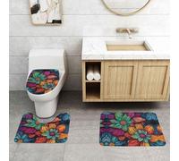 WXWJSHMGC Rainbow Butterfly print 3 Piece Super Plush Non-Slip Bath Mat Rug Set Toilet Carpet Rugs