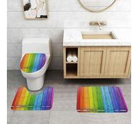 WXWJSHMGC Rainbow Colored Wood Background print 3 Piece Super Plush Non-Slip Bath Mat Rug Set Toilet Carpet Rugs