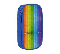 WXWJSHMGC Rainbow Colored Wood Background Print Large Capacity Double Layer Pencil Case with Zipper – Durable Fabric School Pouch for Pens,– Ideal for Students