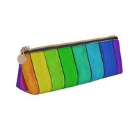 WXWJSHMGC Rainbow Colored Wood Background Print Leather Pencil Case,Fountain Pen Case,Personalised Portable Big Capacity Study Pencil Case for Secondary School Girls Boys