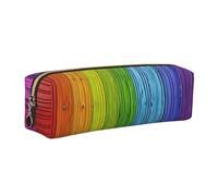 WXWJSHMGC Rainbow Colored Wood Background Print Leather Pencil Case Simple,with Metallic Zipper Pocket,Storage Pouch for Girls Boys Student College Middle School