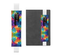 WXWJSHMGC Rainbow Geometric Print 2pcs Adjustable Elastic Band Pen Holder Pu Leather Pen Sleeve Pouch for Hardcover Journals, Notebooks for Back to School Gift