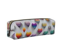 WXWJSHMGC Rainbow Heart Shaped Print Leather Pencil Case Simple,with Metallic Zipper Pocket,Storage Pouch for Girls Boys Student College Middle School
