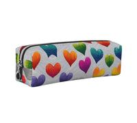 WXWJSHMGC Rainbow Heart Shaped Print Leather Pencil Case Simple,with Metallic Zipper Pocket,Storage Pouch for Girls Boys Student College Middle School