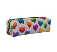 WXWJSHMGC Rainbow Heart Shaped Print Leather Pencil Case Simple,with Metallic Zipper Pocket,Storage Pouch for Girls Boys Student College Middle School