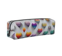 WXWJSHMGC Rainbow Heart Shaped Print Leather Pencil Case Simple,with Metallic Zipper Pocket,Storage Pouch for Girls Boys Student College Middle School