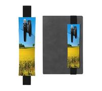 WXWJSHMGC Rape Flower Field Print 2pcs Adjustable Elastic Band Pen Holder Pu Leather Pen Sleeve Pouch for Hardcover Journals, Notebooks for Back to School Gift
